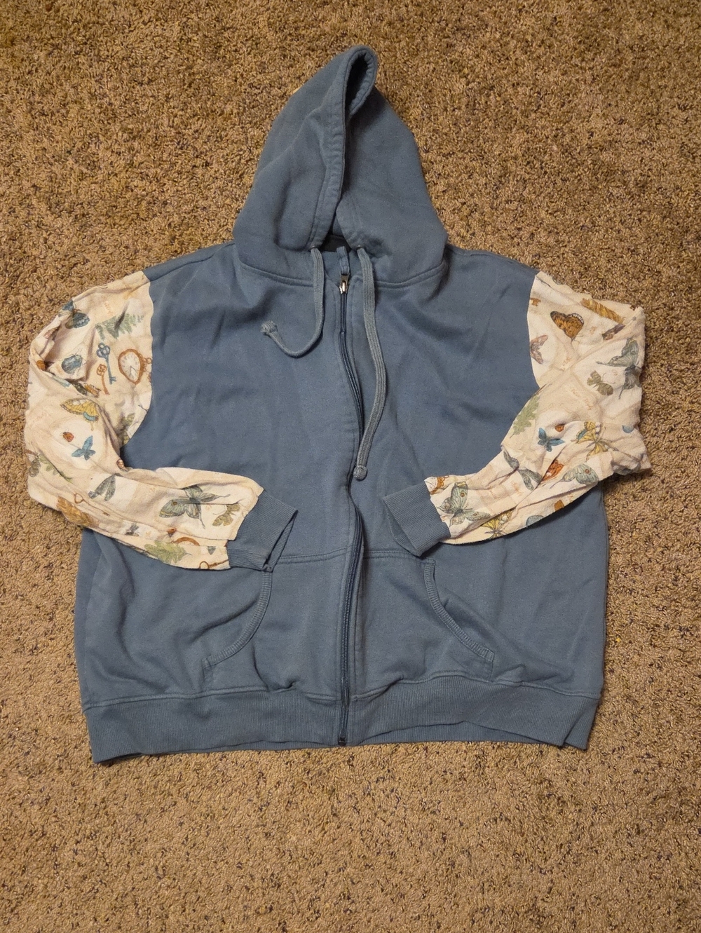 Zip-Up Hoodie with Printed Contrast Sleeves